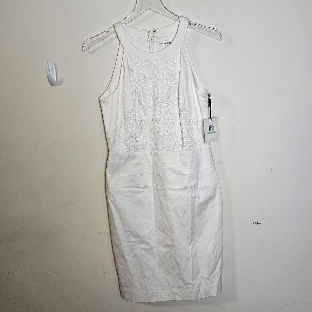 Calvin Klein Halter Neck Crochet Midi Dress CT3G1291 NWT Women's White Size 8 Pe